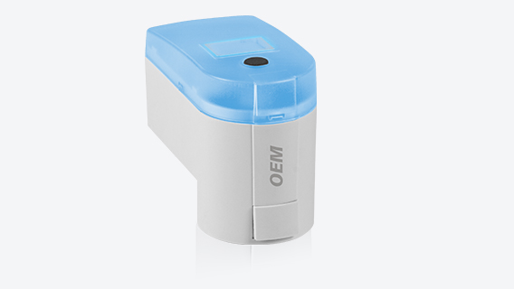 Produktbild des Motoric Valve Drive mit blauem Gehäuse